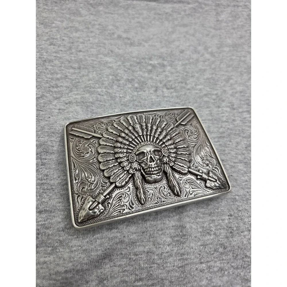 Ariat Chief Skull Feather Headdress Western Large Belt Buckle